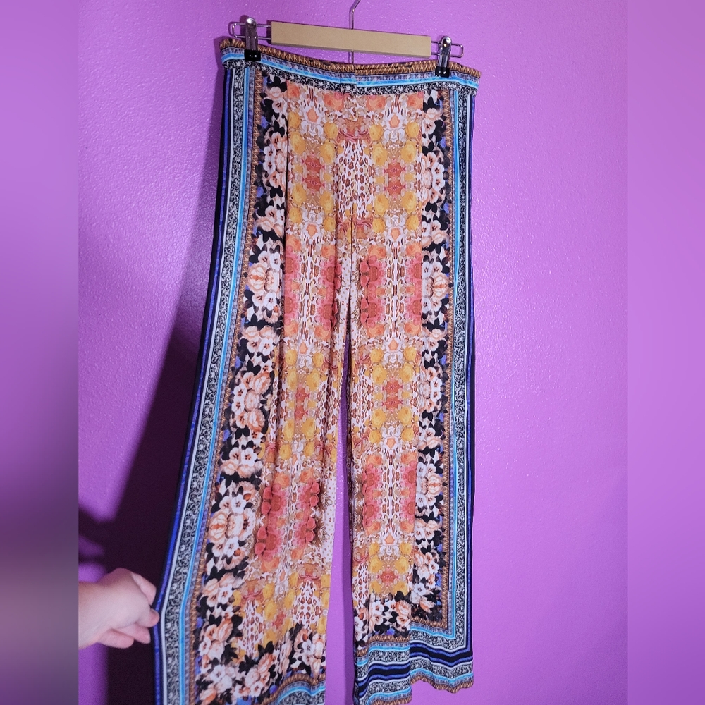 Women's Flowy Samaire Boho Print Wide Leg Palazzo Pants Size 6 - Anthrop…